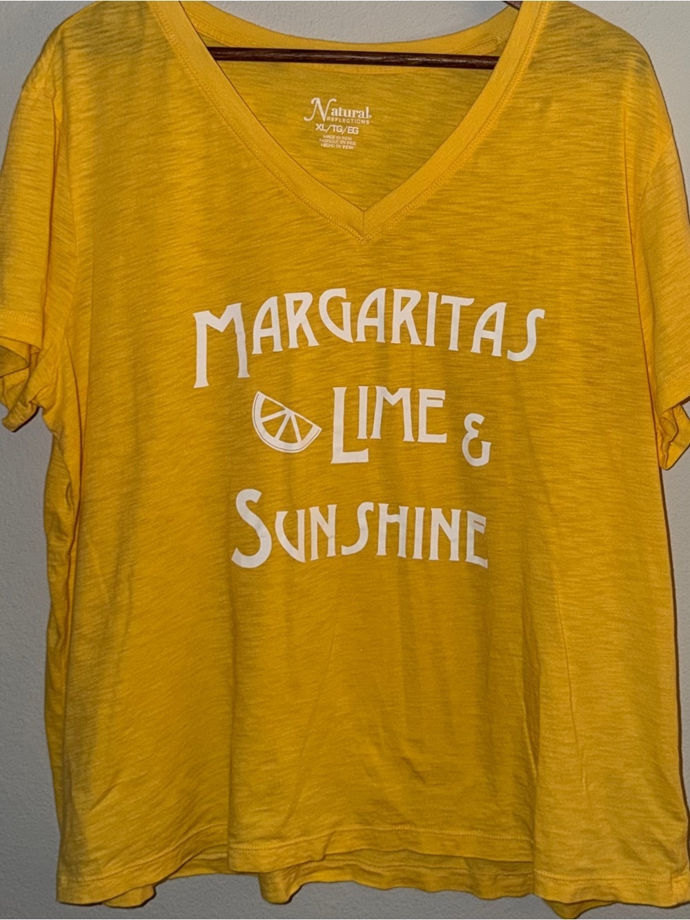 Natural Reflections Yellow V-Neck Tee with White Logo